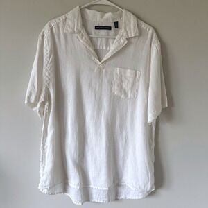 Saks Fifth Avenue White 100% Linen Short Sleeve Popover Shirt Women Large